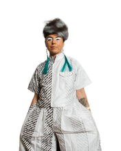 Load image into Gallery viewer, Black and White Silk Two-piece Shirt and Pants