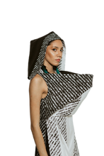 Load image into Gallery viewer, Black and White Silk Sculptural Hooded Jumpsuit