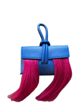 Load image into Gallery viewer, Blue Leather Bag with Fuchsia Horsehair