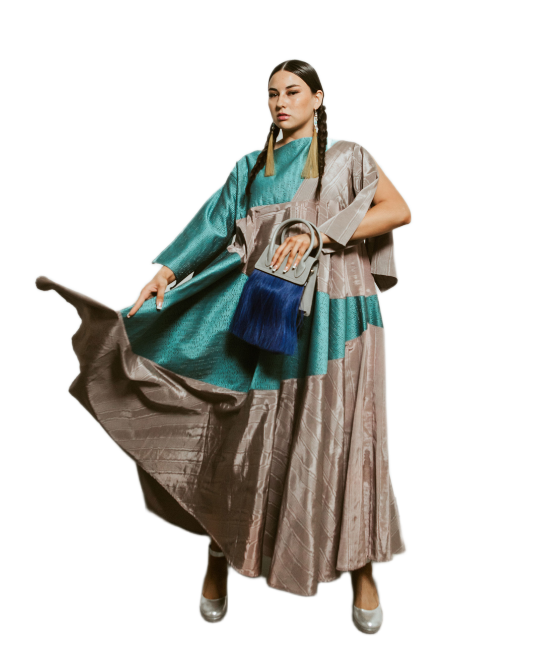 Two-Tone Silk Maxi Dress