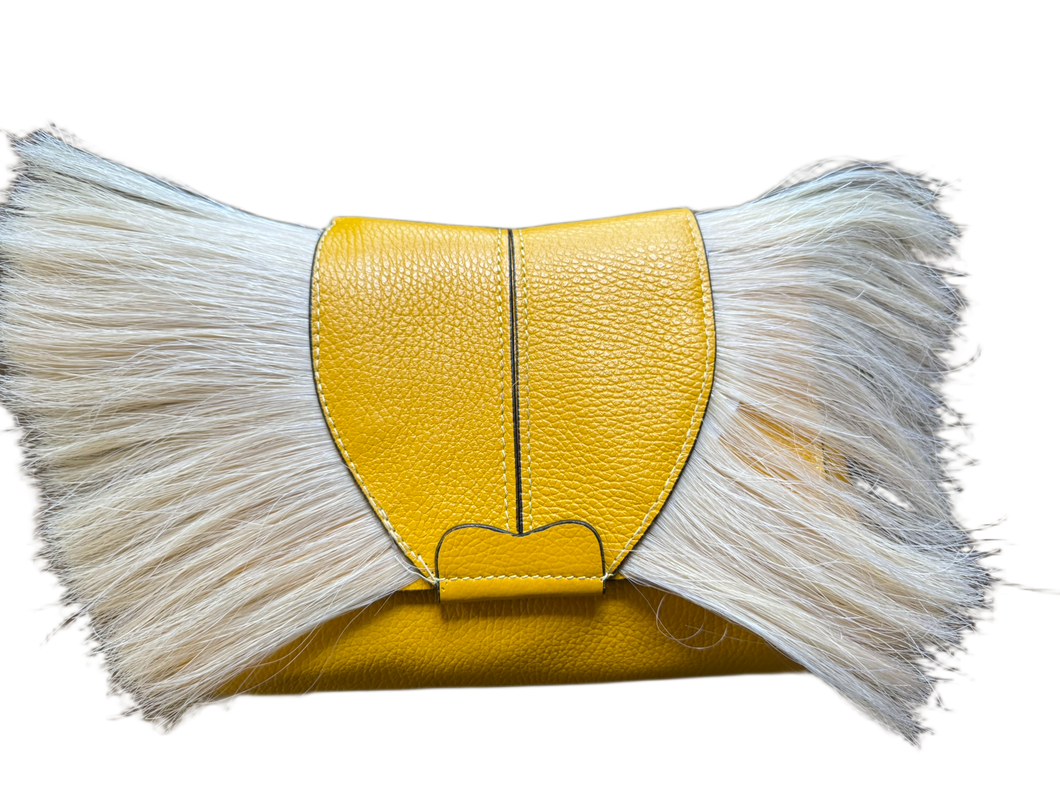 Yellow Leather Bag with White Horsehair