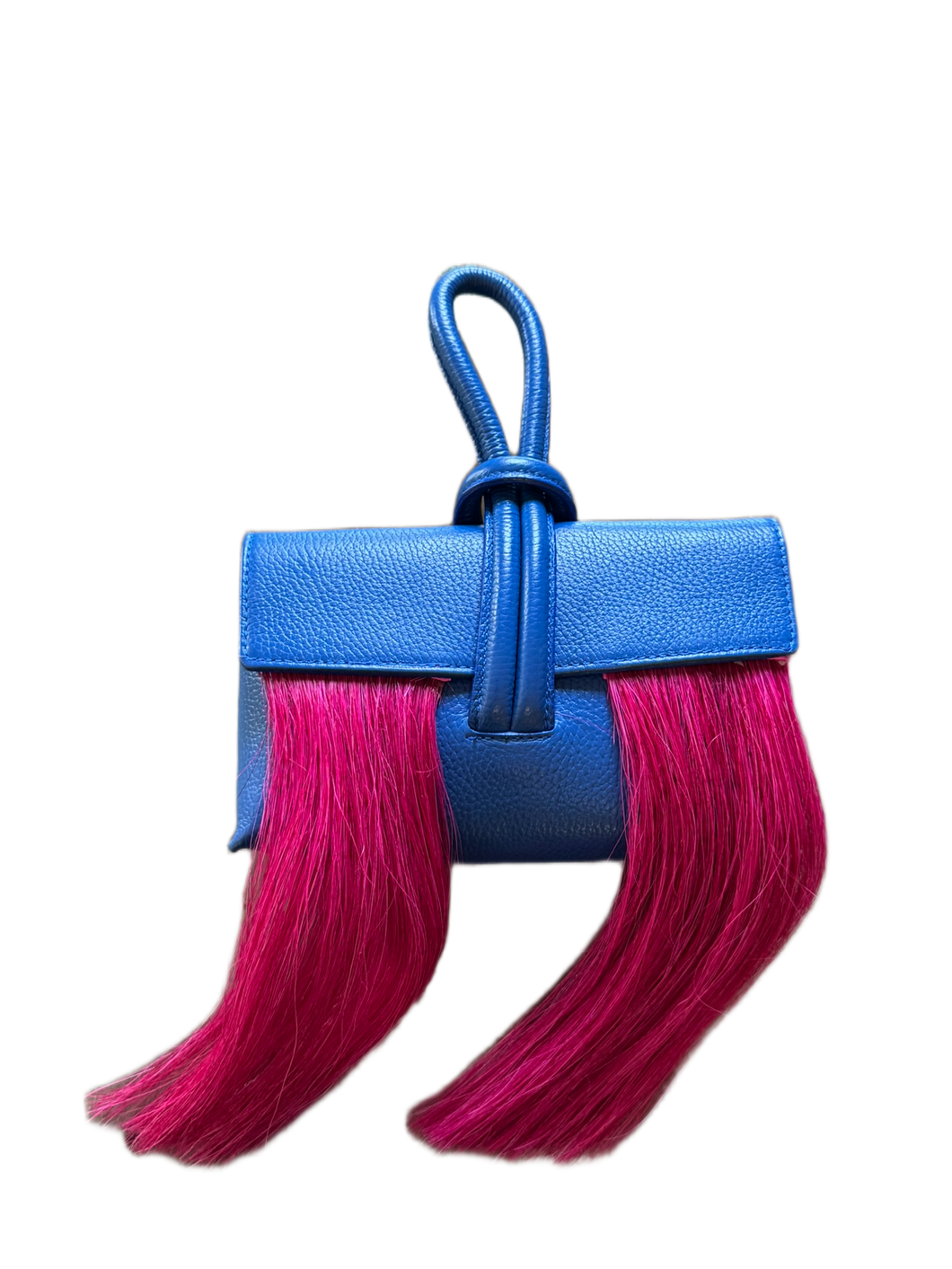Blue Leather Bag with Fuchsia Horsehair