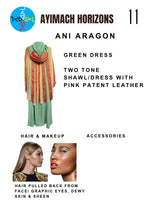 Load image into Gallery viewer, Look 11: Teal hooded dress and patent leather wrap
